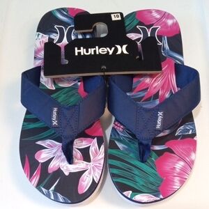 HURLEY TROPICAL FLORAL FLIP FLOPS VACATION BEACHWEAR SANDALS SIZE 10 NWT